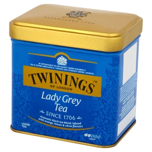 Twinings Lady Grey czarna herbata liściasta owoce cytrusowe puszka 100g